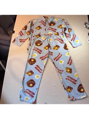 HK15 - PJ Studio Breakfast Print Cotton Pajama Set Size Large Bacon Eggs Pancake